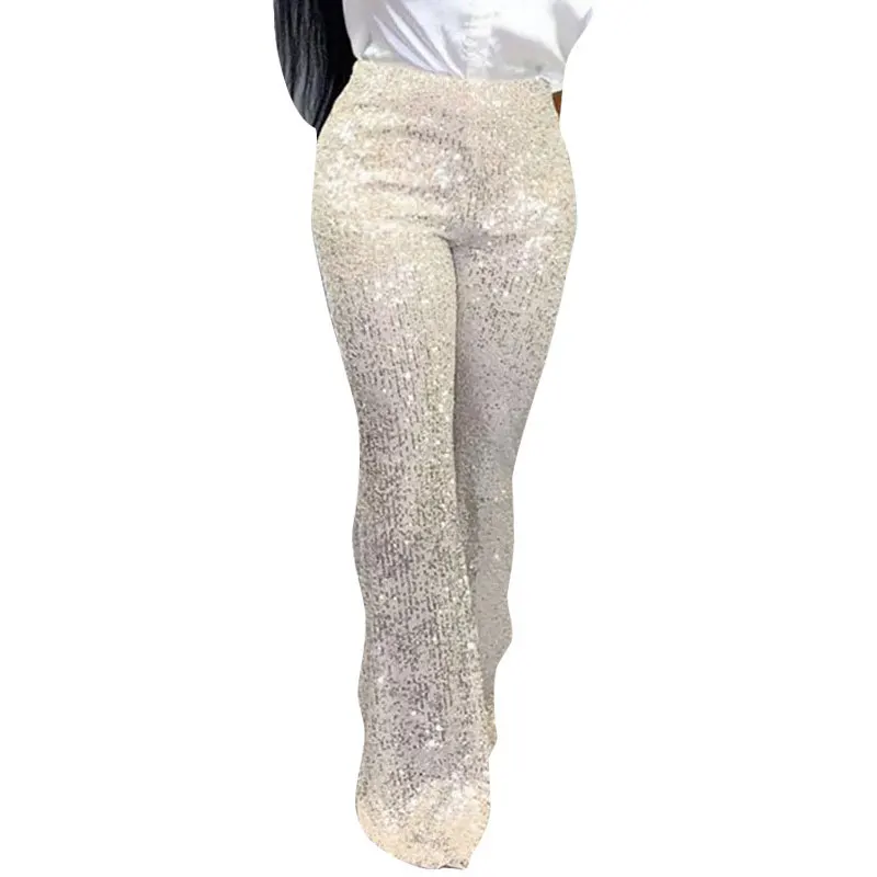 Женские длинные широкие брюки с блестками блестящие серебристые и черные