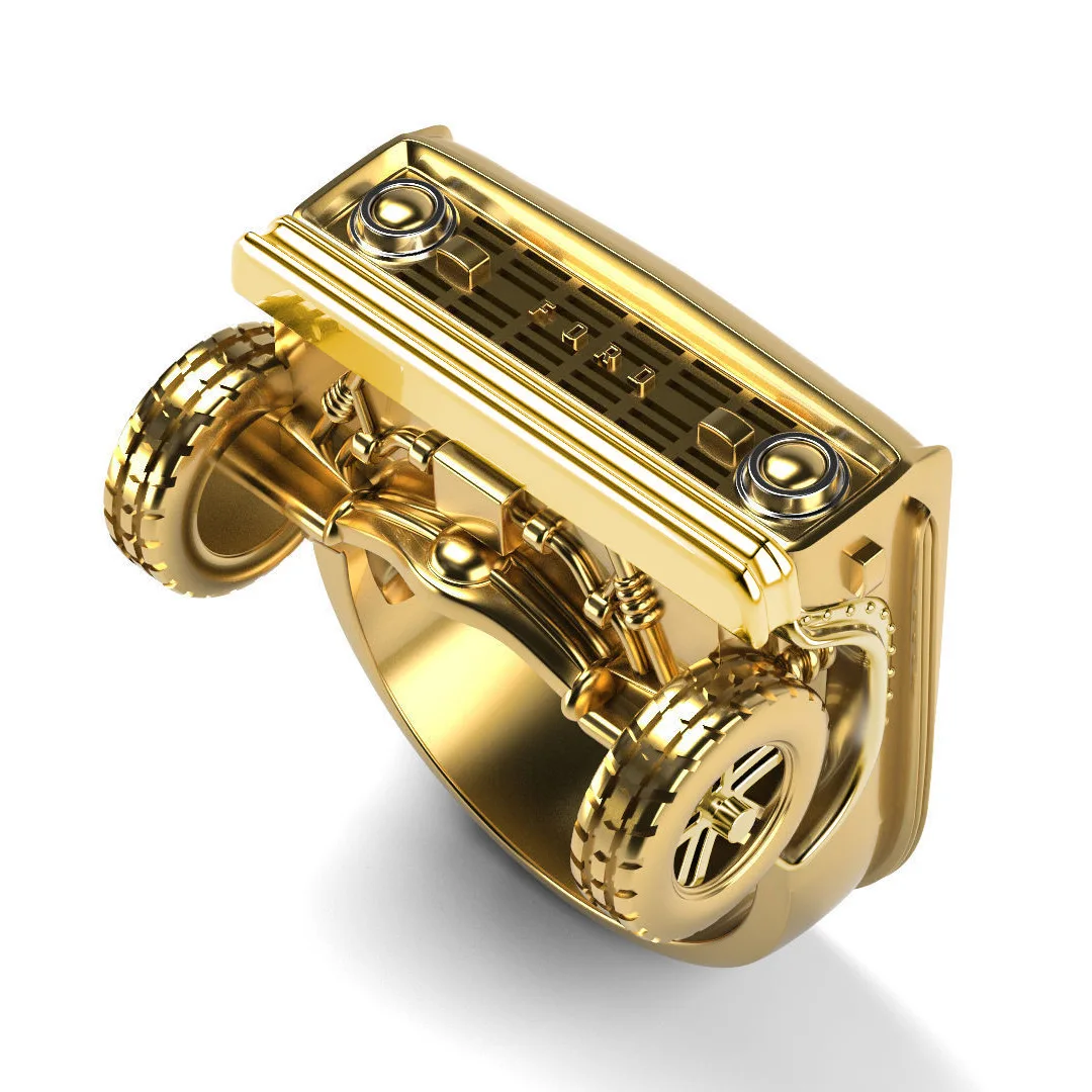 

Steampunk style 14k gold men's ring Ford Mustang Truck Model Ring Retro Stainless steel Jewelry Birthday Gift For Car Enthusiats