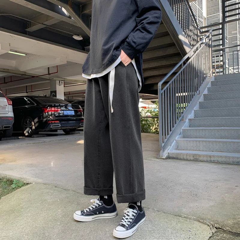 

Men 2021 Denim Jeans Spring New Loose Straight jeans man Black/Blue angle-length pants Fashion street-wind Casual Pants