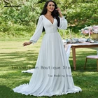 Lakshmigown шифоновое свадебное платье с рюшами и длинным рукавом в стиле бохо Лето 2022 ТРАПЕЦИЕВИДНОЕ свадебное платье принцессы с V-образным вырезом