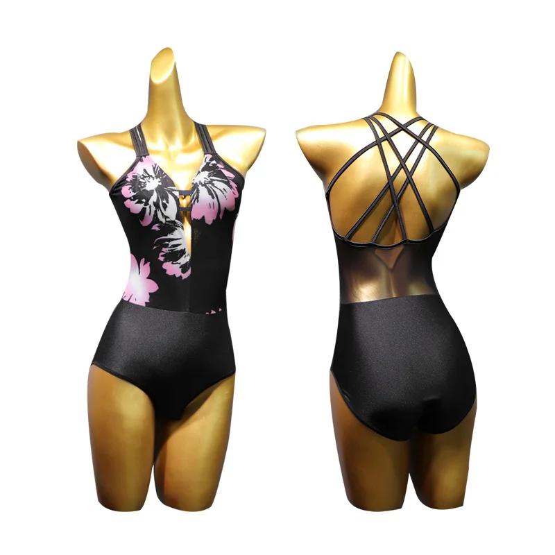 

Women Latin Dance Top Sexy Halter Print Bodysuit Samba Tango Rumba Cha Cha Practice Dancing Shirts Adult Performance Wear DN4069