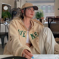 y2k vintage oversized beige women hoodies harajuku aesthetic zip up hooded sweatshirt top long sleeve 90s e girl clothes