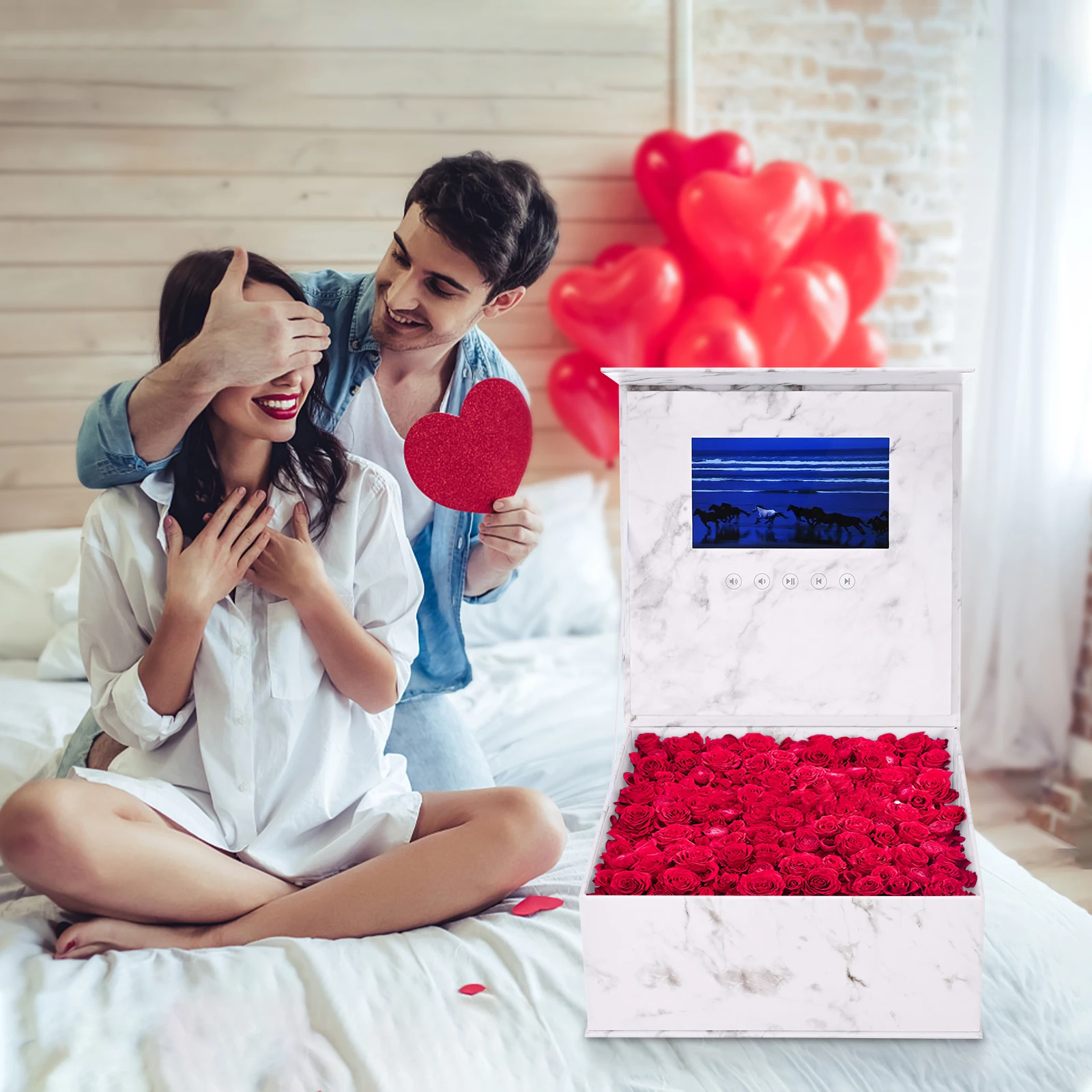 Caja de regalo con pantalla LCD negra/blanca de 7 pulgadas, con v&iacute;deo y mensaje fotogr&aacute;fico para compromiso, boda, Navidad, cumplea&ntilde;os y aniversarios-4