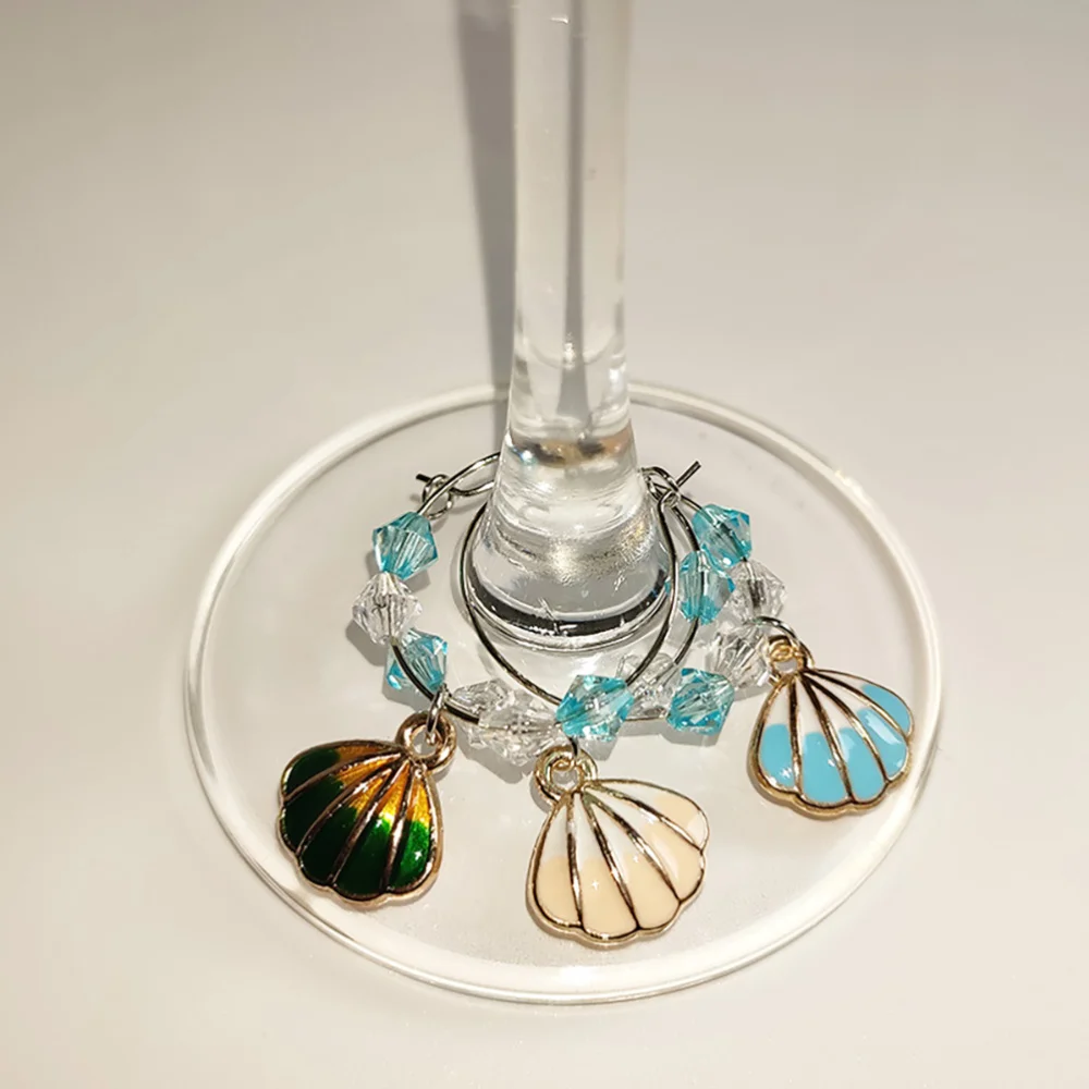 

6Pcs Shell Pendant Glass Rings Identify Label Ring Ocean Style Glass Marker