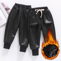 children casual leather pants girls winter thick boys warm pants kids long trousers baby girls pu pants 2 8 years