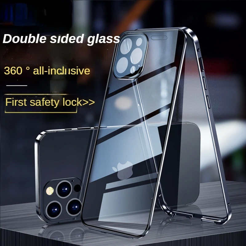 

Suitable for iphone13promax Mobile Phone Shell Apple 12 Double-Sided Glass Buckle 11 Metal Magnetic Suction Case