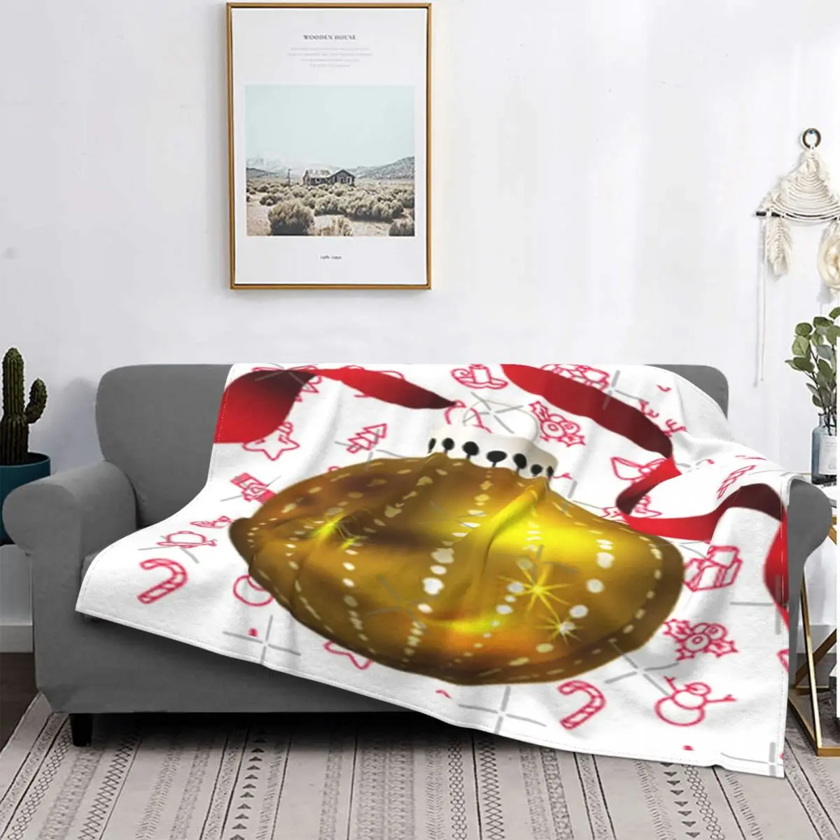 

Manta a cuadros para cama, manta de pícnic en el sofá, con imágenes de Navidad, nieve y Navidad, 8 unidades