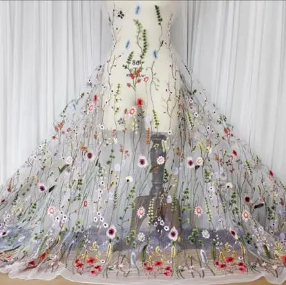 

Lace Fabric Polyester Multicolor Leaves Embroidered Cloth 150CM Wide Lace Fabric Evening Dress Women Clothes Accessories RS778