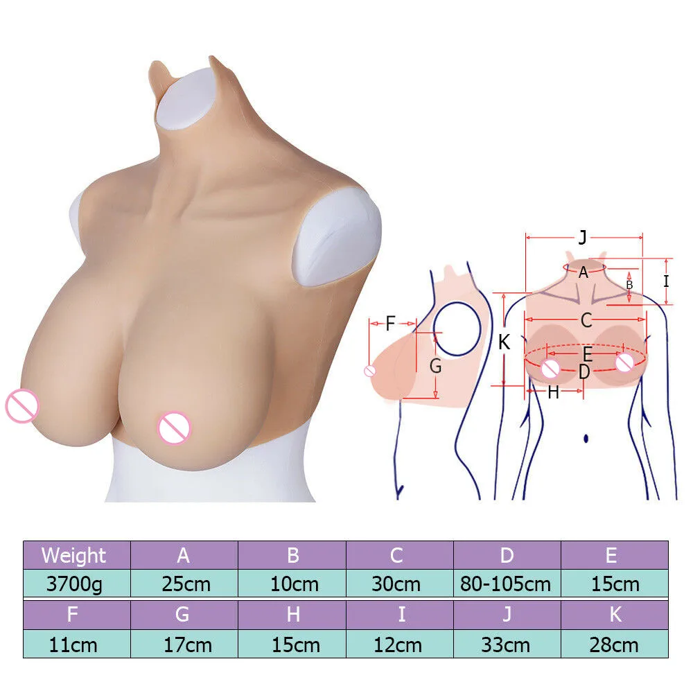 Women Fashion 3700g Silicone Breast Forms Suit Plump Transgender CD Prothesis Huge Fake Boobs Bra Plus Size Crossdresser HH Cup
