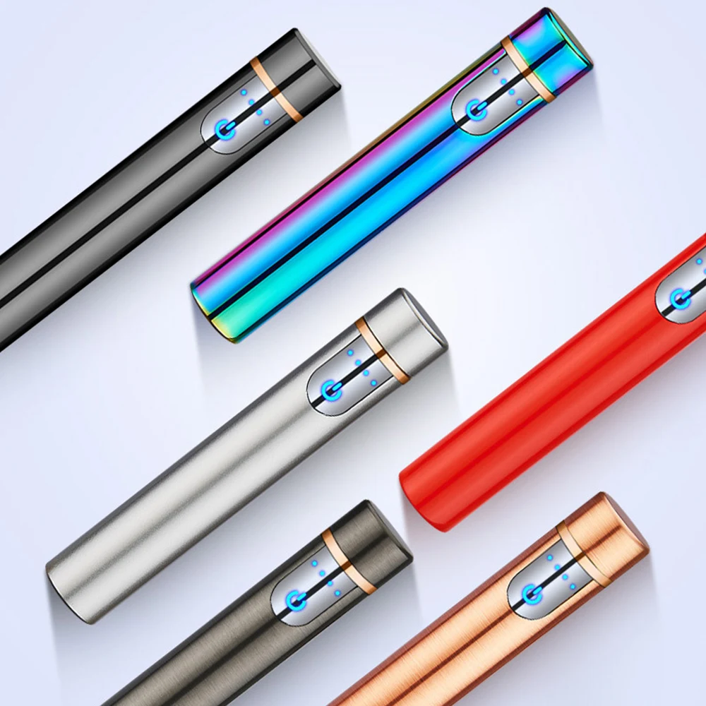 Зажигалка Мини сенсорный экран электрическая зажигалка для сигарет USB перезаряжаемая тонкая ветрозащитная металлическая зажигалка гаджеты дропшиппинг