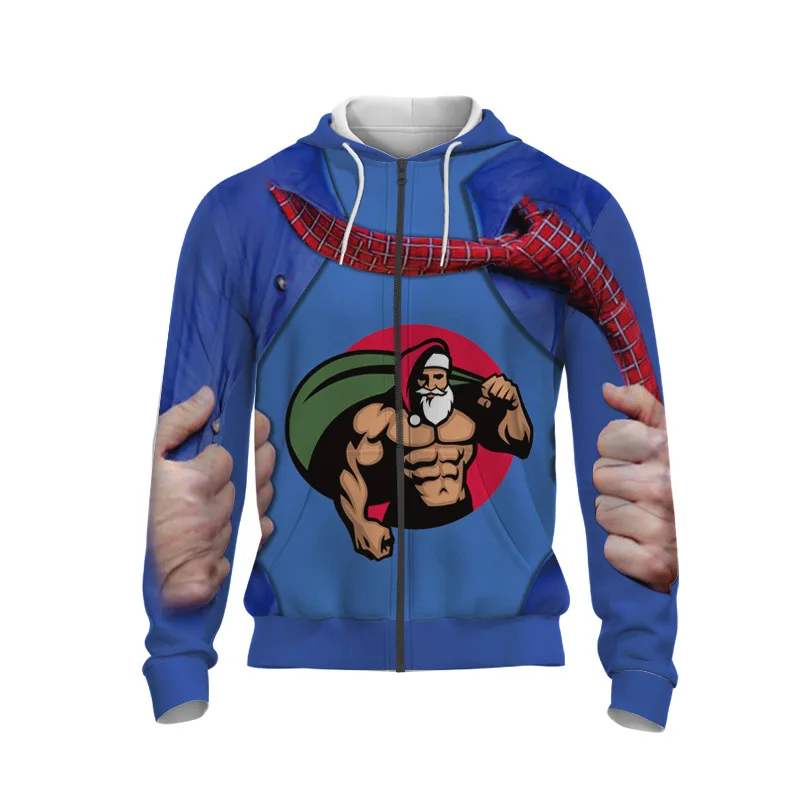 

Winter Christmas Santa Claus Cartoon 3D Printed Zipper Hoodies Men Women Oversized Sweatshirts Harajuku Tops Girls Boys Clothing