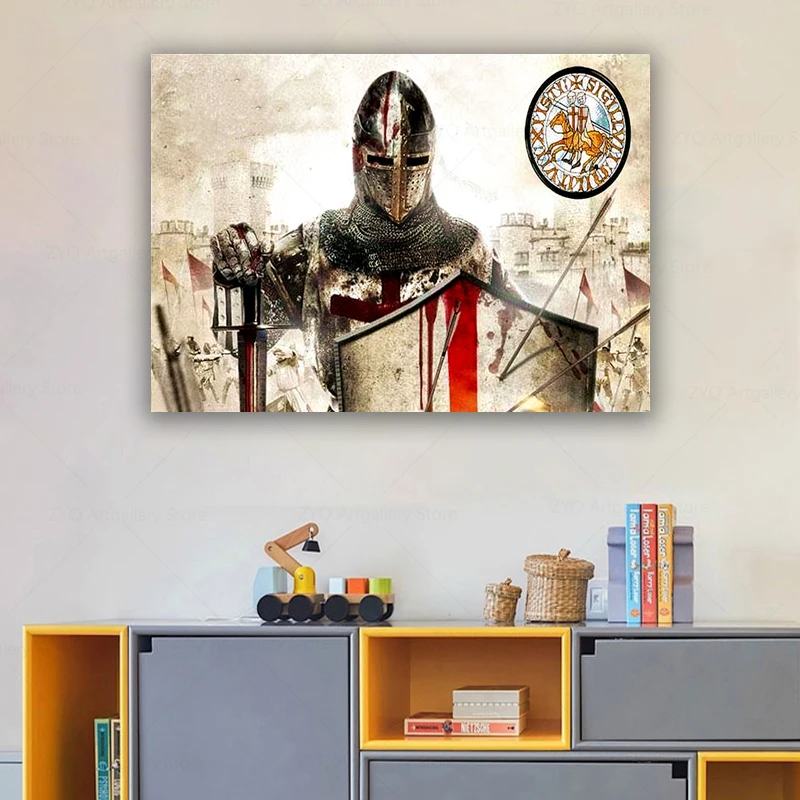 Рыцари темплар художественный постер винтажный средневековый воин крестовый