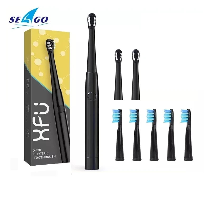 

Электрическая зубная щетка XFU Seago, звуковая батарея для взрослых, держатель для зубной щетки с 3 сменными насадками, водонепроницаемая IPX7 Smart Time
