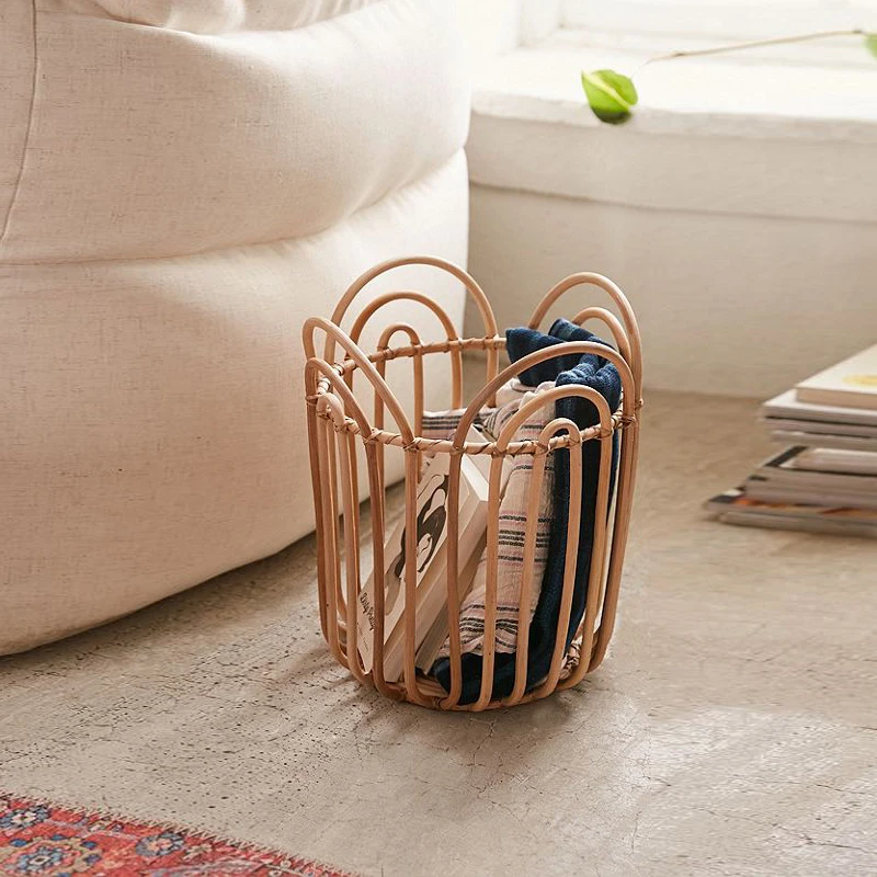 

zq Nordic Ins Rattan and Bamboo Weaving Dirty Laundry Storage Basket Home Bedroom Living Room
