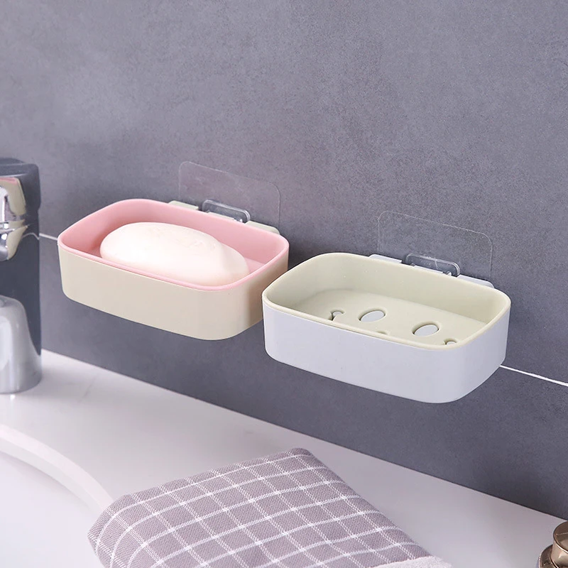 

Soap Box Wall Mounted Sticky Soap Dish Tray Holder Soap Savers Case Container For Shower Gym School Bathroom Storage