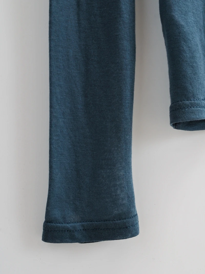 

Women's Casual Style Pullover Solid Color Half High Collar Full Sleeve Simple T-shirt