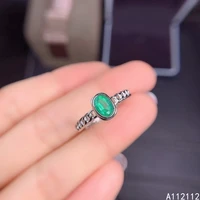 fine jewelry 925 sterling silver inset with natural gemstone womens popular vintage oval emerald adjustable ring support detect