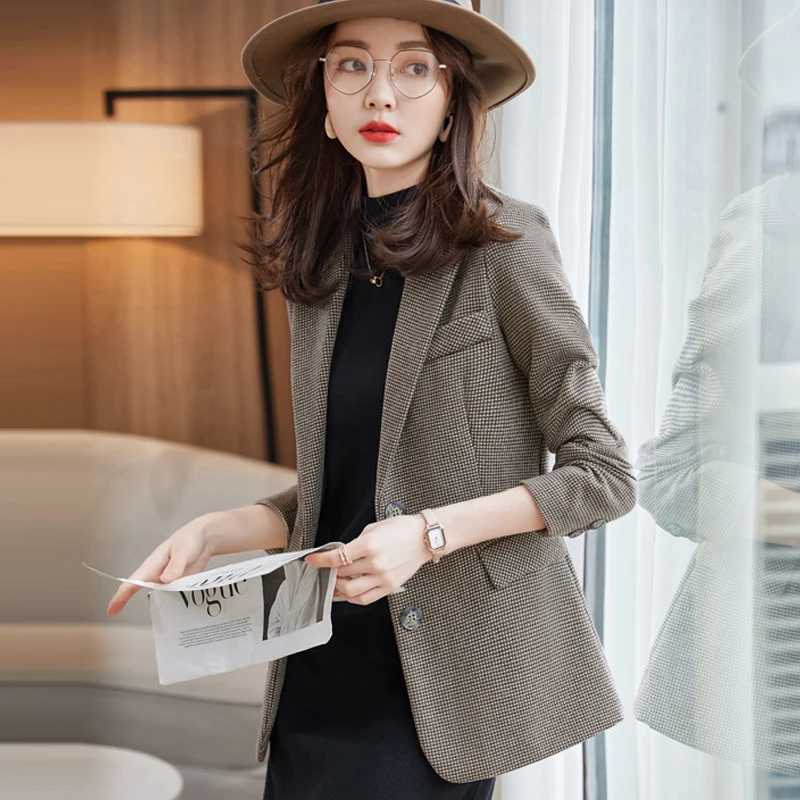 

Autumn Winter New Korean Suit Coat Women Street Red Loose Casual British Style Plaid