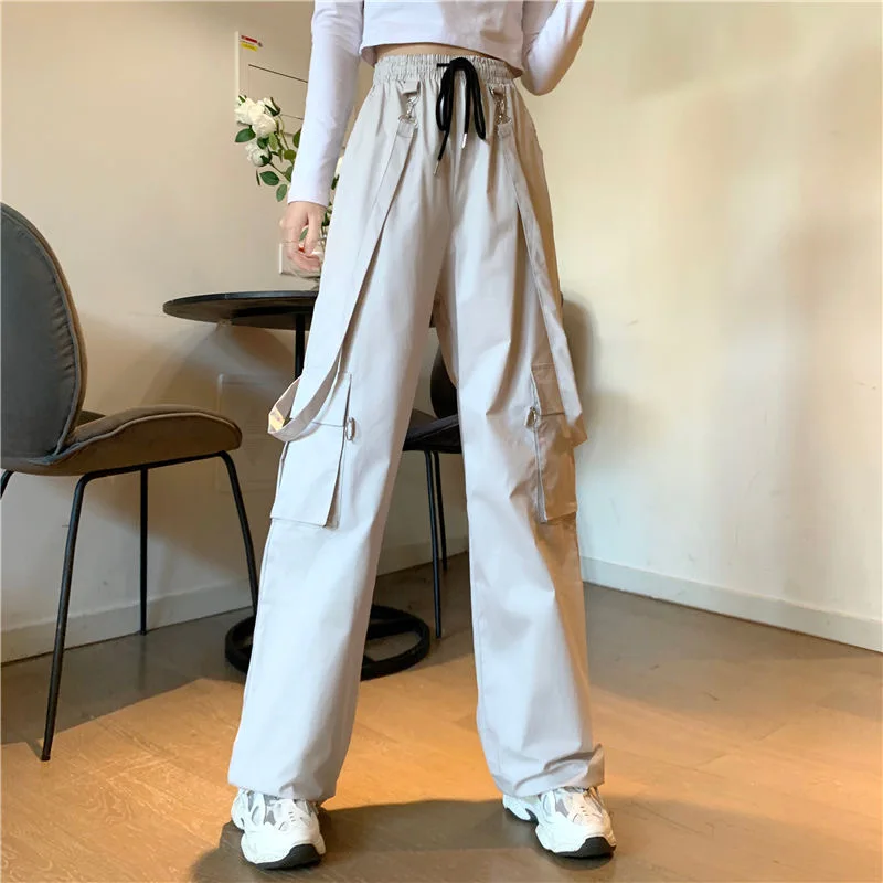 

s Black detachable overalls women's elastic waist Street casual pants multifunctional pants Women's fashion Harajuku style Pant