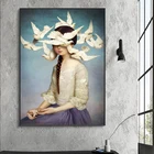 Классическая картина маслом в стиле ретро, Картина на холсте с изображением девушки из отсутствующей мечты, половинная картина с изображением птицы мира, декор для стен