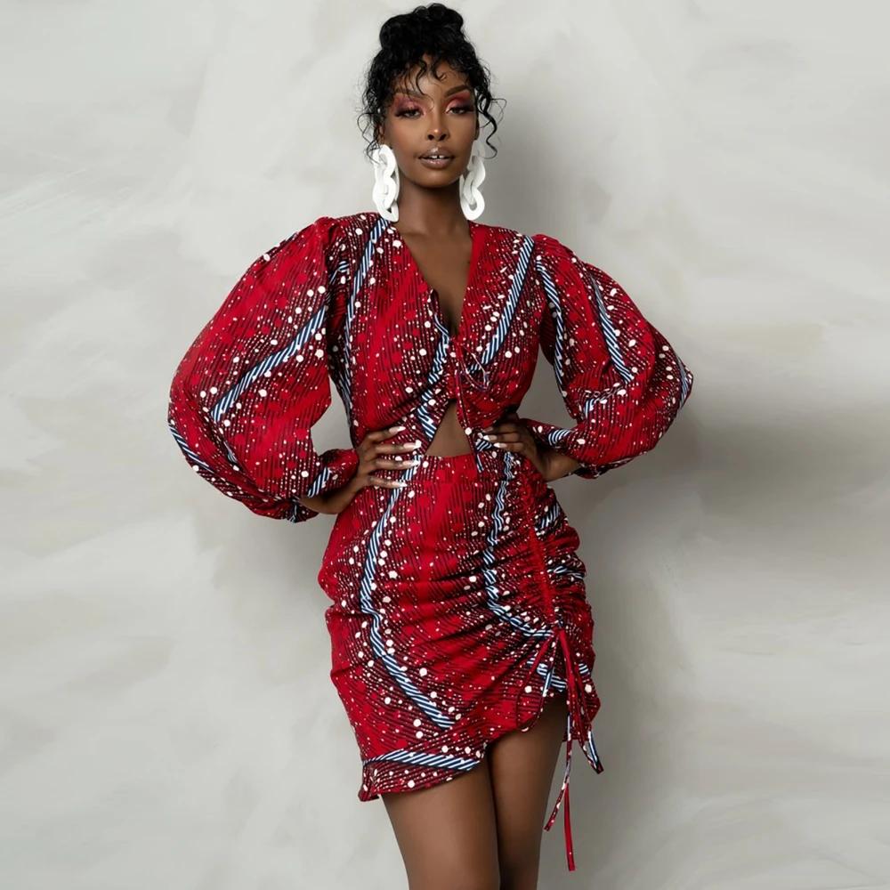 

Polyester New Style Africa Clothing Woman Dashiki Fashion Print Traditional Long Sleeve Dress African Dresses For Women 2021