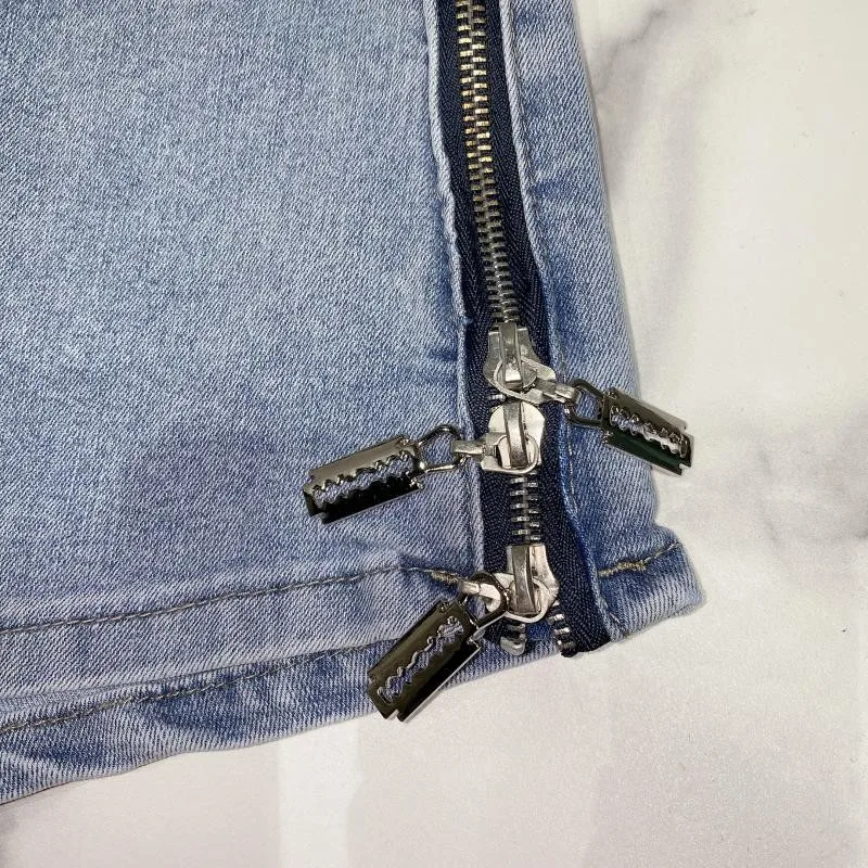 

Summer Womens Denim Shorts Punk Side Zipper Design Vintage Wash Mini Straight Jeans Streetwear Female Push Up Sexy Jean Shorts