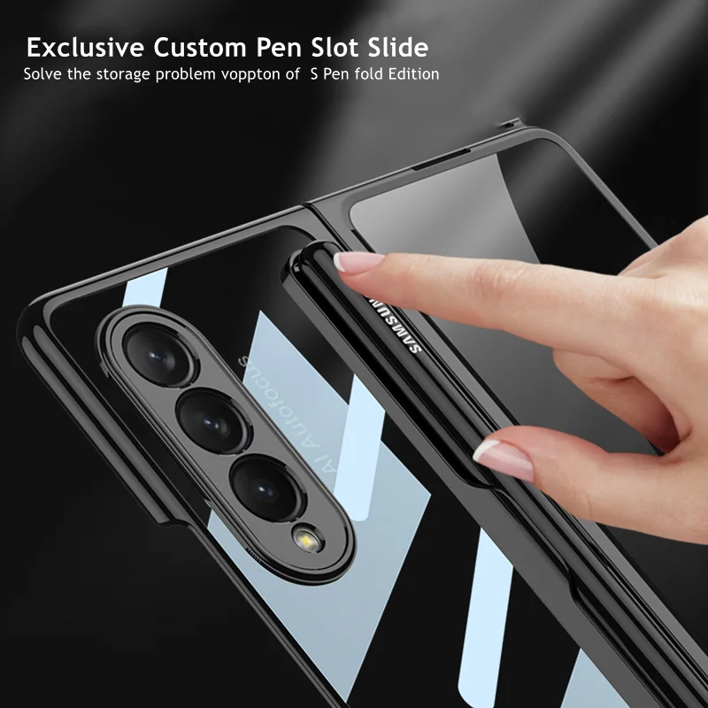 transparent plating case for samsung galaxy z fold 3 cover with front protective glass hard plastic cover with s pen slot holder free global shipping