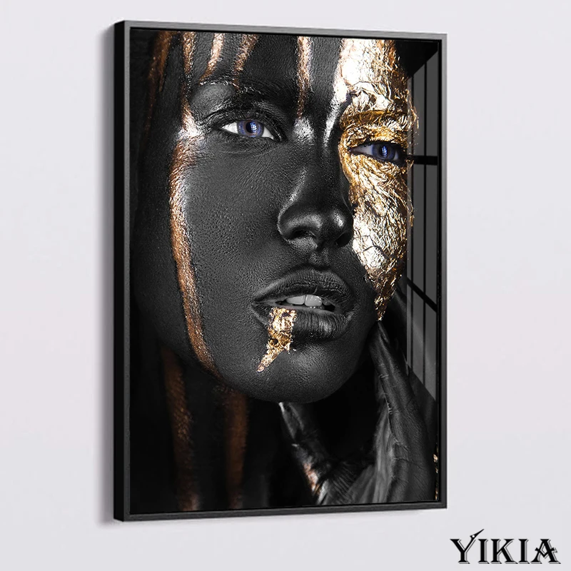 

African Woman Canvas Painting Gold Flake Black Female Poster Scandinavian Painting Modern Wall Picture Aesthetic Room Decoration