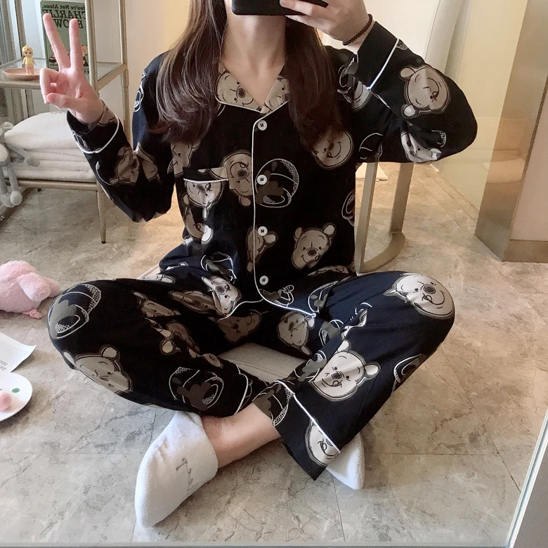 2 шт. женская пижама с длинным рукавом принтом медведя | Женская одежда