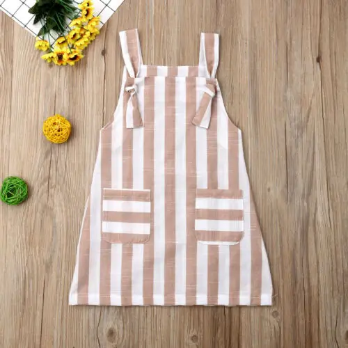 Baby Girls Dress Sleeveless Striped Casual Party Dresses Cotton Pockets Off Shoulder Breathable Soft Summer 1-5T | Детская одежда и