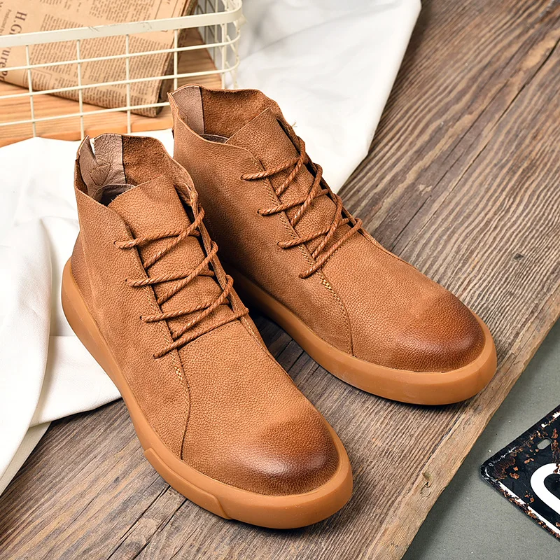 Fashion Leather Ankle Men Boots Winter Warm Snow Men's Casual Shoes Moccasins Soft Bottom Male HX-172 | Обувь