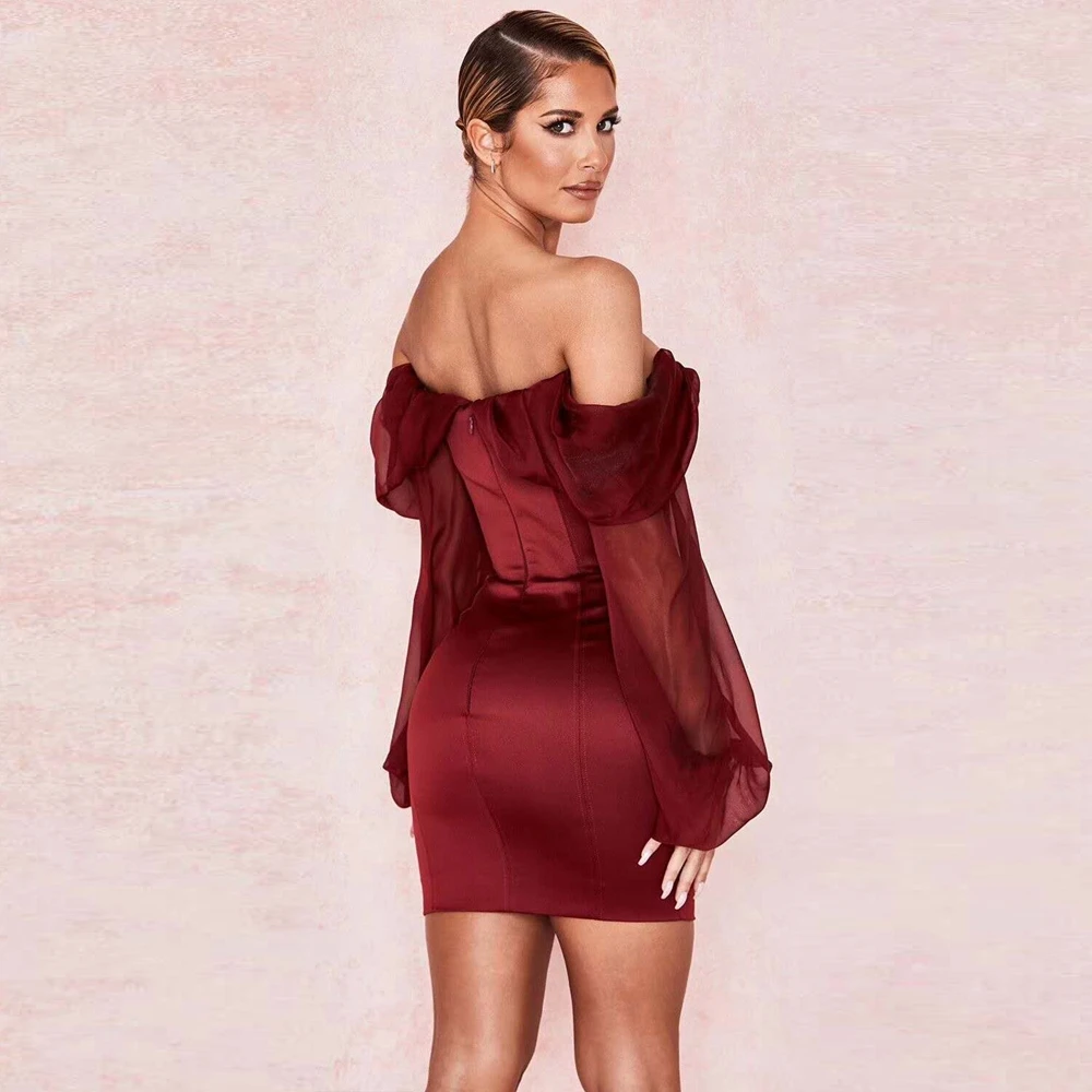 Новейшее Модное Элегантное винно-красное вечерние платье с длинным рукавом и
