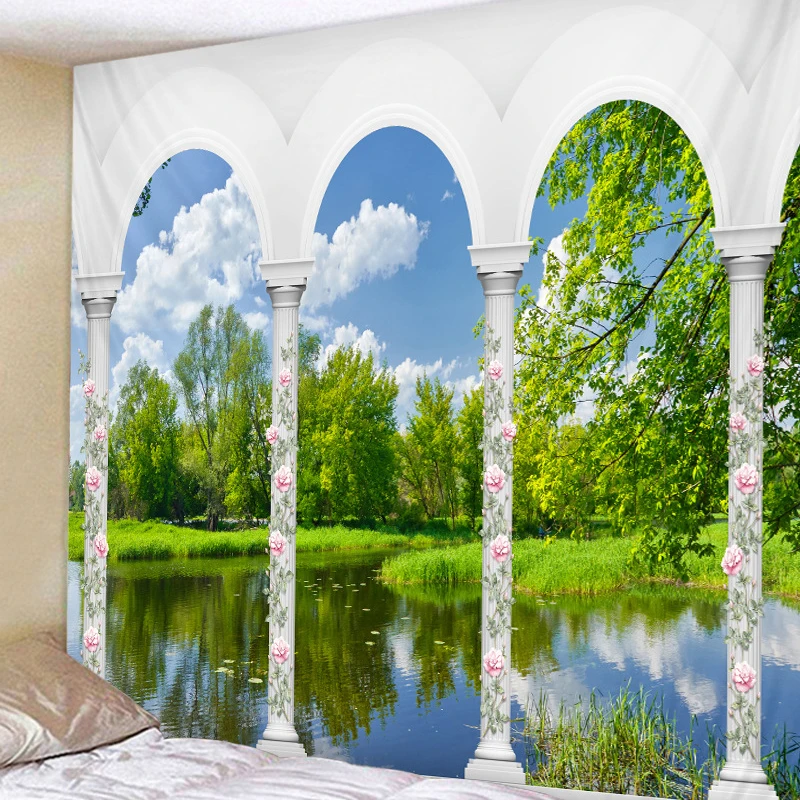 Большой Настенный гобелен с рисунком природного леса настенная подвеска в стиле