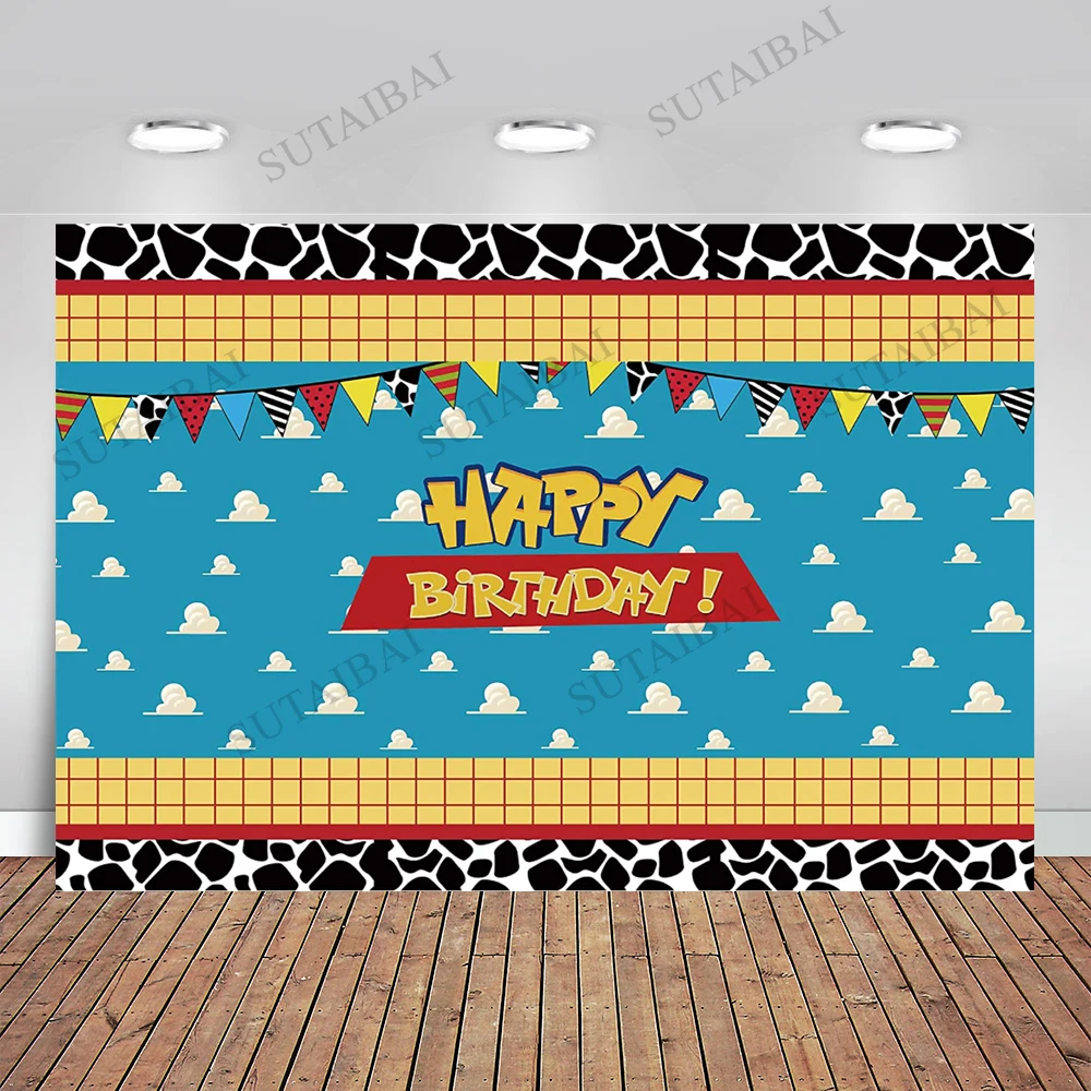 

Happy Birthday Toy Backdrop for Cowboy Baby Shower Birthday Party Story Photography Background Supplies Decorations Banner