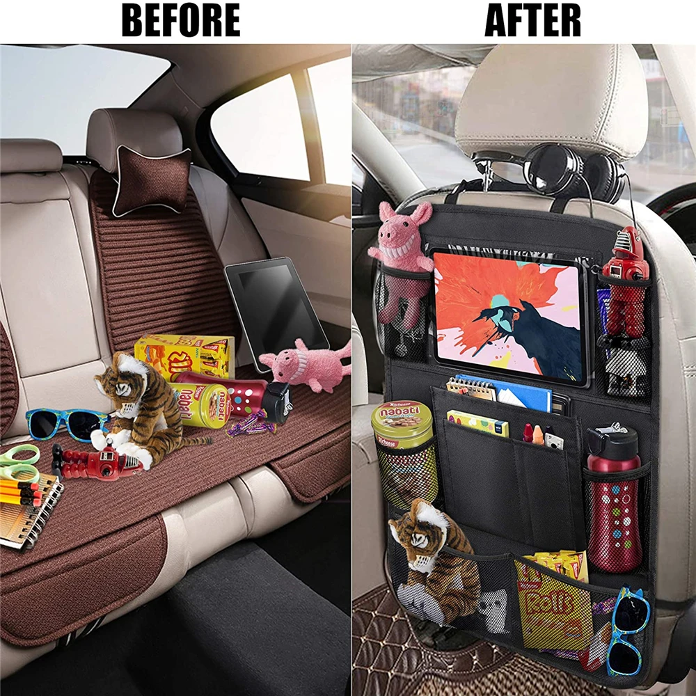 Organizador de asiento trasero de coche, bolsa de almacenamiento con m&uacute;ltiples bolsillos, soporte para tableta, accesorio Interior de autom&oacute;vil, coj&iacute;n para ordenar, venta al por mayor-2