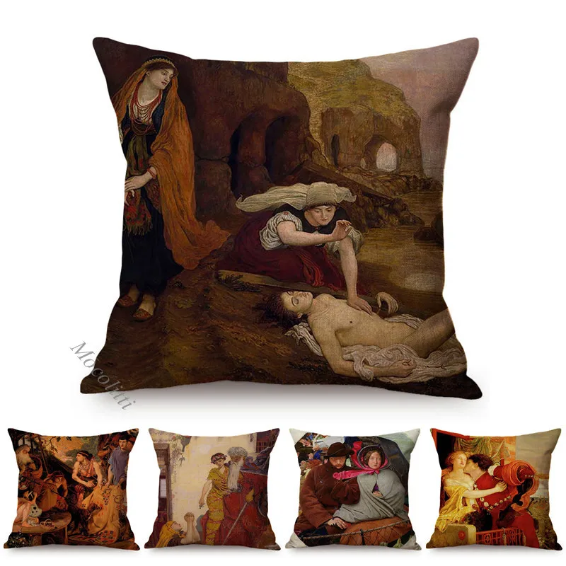 

Euro Vintage Oil painting Home Decoration Sofa Pillow Case Old Society Story Pattern Cotton Linen Square Cushion Cover almofadas
