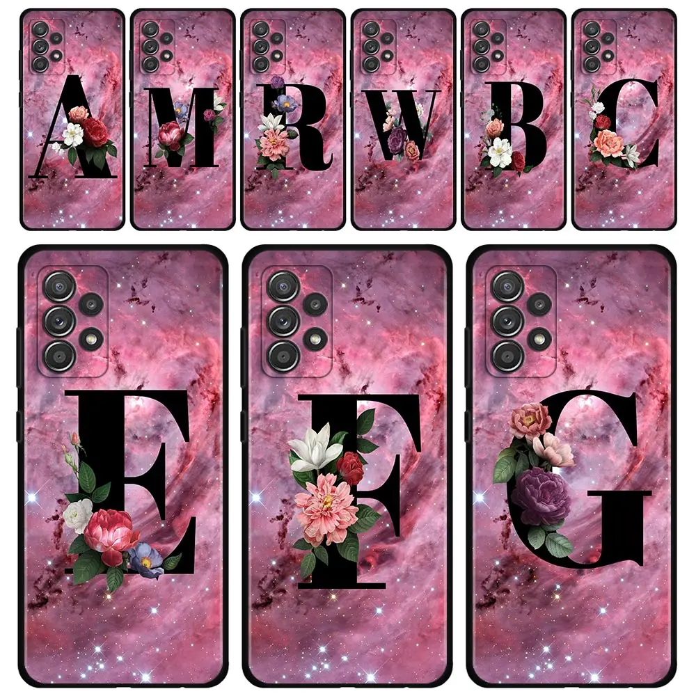 

Case For Samsung Galaxy A51 A71 A41 A31 A11 A01 A72 A52 A42 A32 A22 A21s A02s A12 A02 Phone Shell Capa Letter A B Flowers Pink