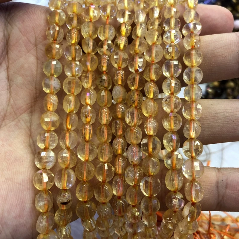 

Wholesale 2strings Natural Citrine Beads Faceted 3x6mm Bean Coin Beads For jewelry DIY 15.5"/string