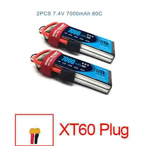 2PCS2S7000mahXT60 DXF Батарея Lipo 2S 3S 7,4 V 11,1 V 5200 мА/ч, 7000 мА/ч, 60C 120C 100C 200C 25C 50C на колесиках 1000 мАч 3S FPV RC вертолет автомобиля - Цвет: 2PCS2S7000mahXT60