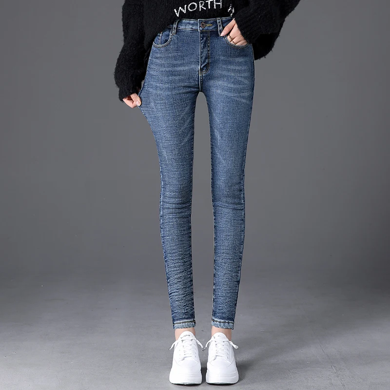 Winter Fleece Warm Thick Plus Velvet Skinny Mom Jeans For Women High waist Slim fit Female Stretch Denim Pencil Pants