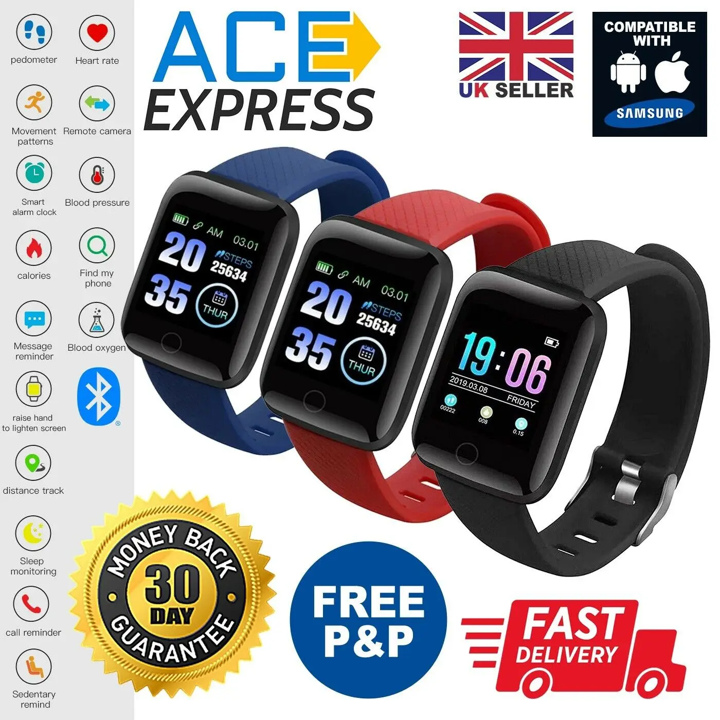 

Smart Watch Band Sport Fitness Activity Tracker For Kids Fit Bit iOS Android UK