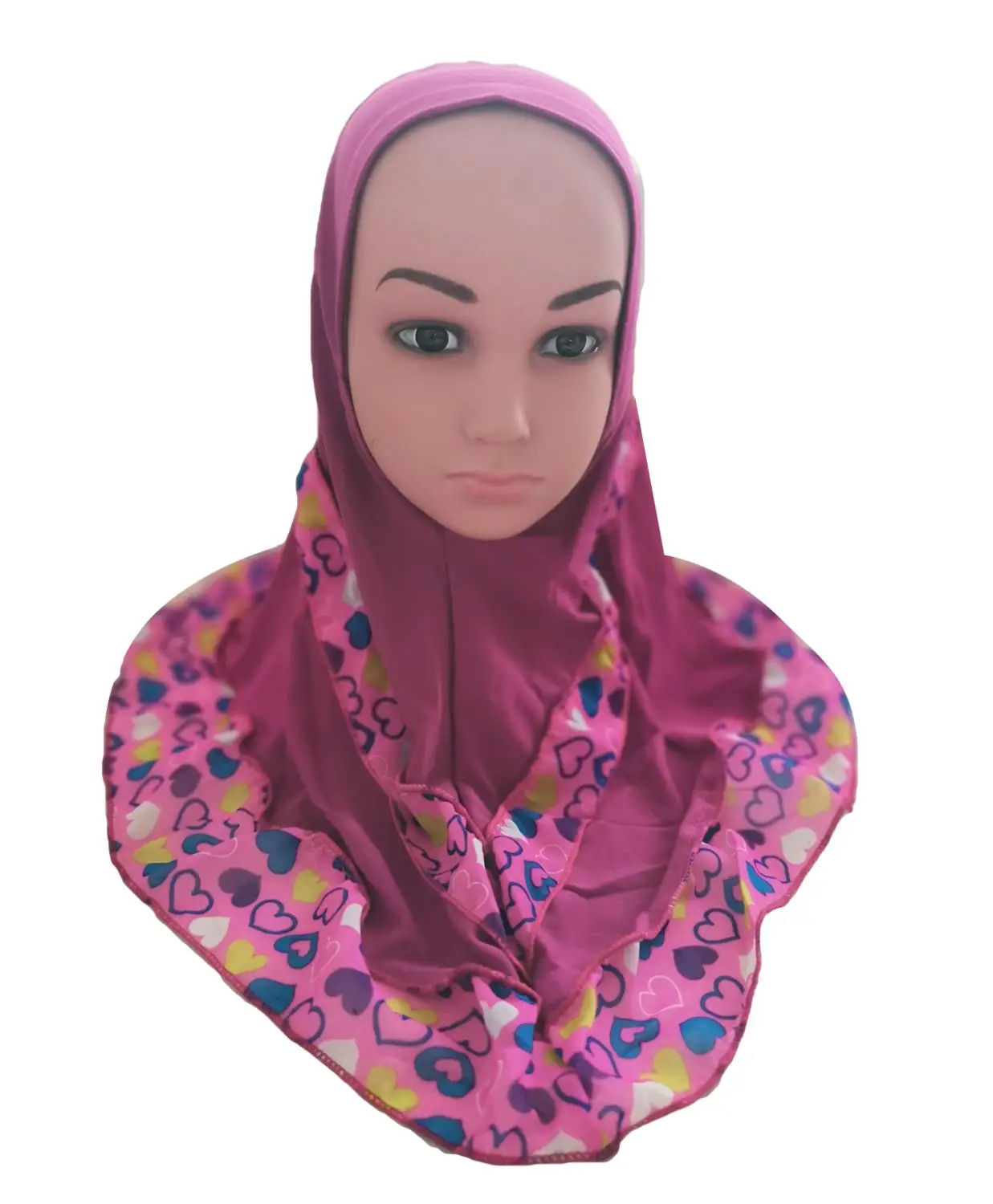 Rose Purple Модный детский мусульманский шарф с цветочным рисунком для девочек, арабские шали, шапки, арабский головной платок, головной убор, шапки, лоскутные, новинка - Цвет: Rose Purple