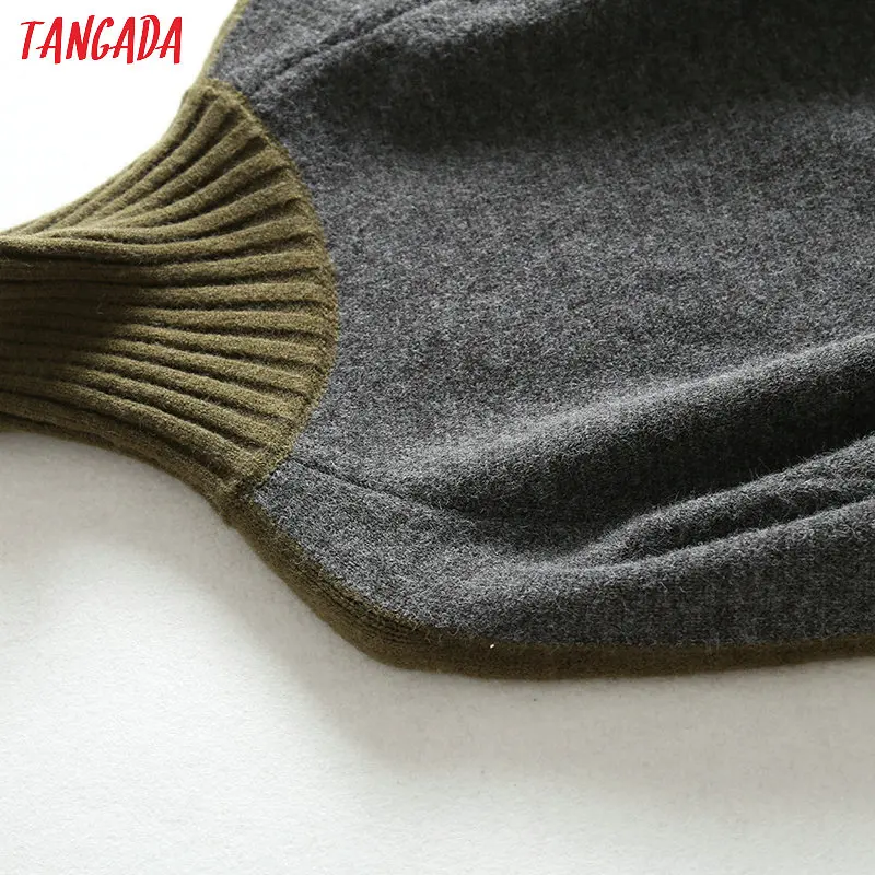 Tangada, женское вязаное платье, водолазка, толстая, зимняя, для девушек, элегантное, платье-свитер, с длинным рукавом, в винтажном Корейском стиле, BC63