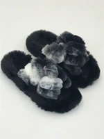 fashion designers girl fashion fur slippers wholesale faux fur cross indoor floor slides plush platform flats heel