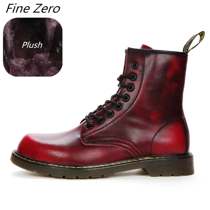 Red-plush 02 Высококачественные ботинки из натуральной кожи; мужские водонепроницаемые ботильоны; сезон весна-осень; ботинки для верховой езды; Мужская Уличная Рабочая обувь; зимние ботинки - Цвет: Red-plush 02