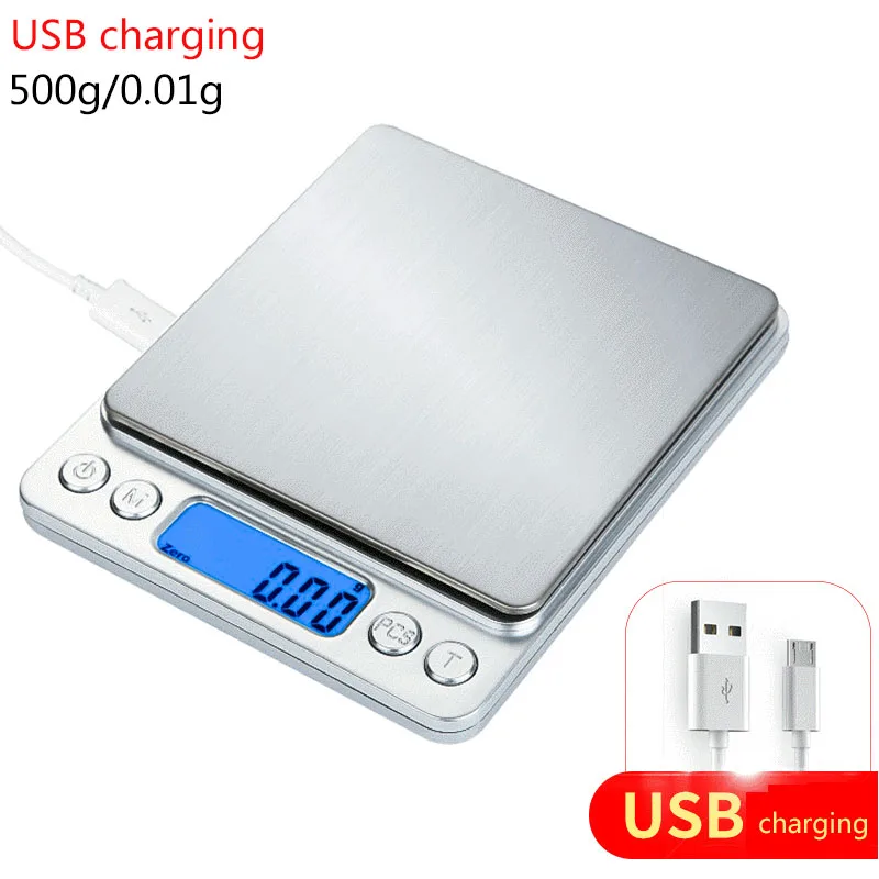 USB 500g-0.01g Ювелирные весы 3 кг/0,1 г USB lcd Цифровые электронные весы для взвешивания Высокая Точность ювелирные граммы весы для кухни - Цвет: USB 500g-0.01g