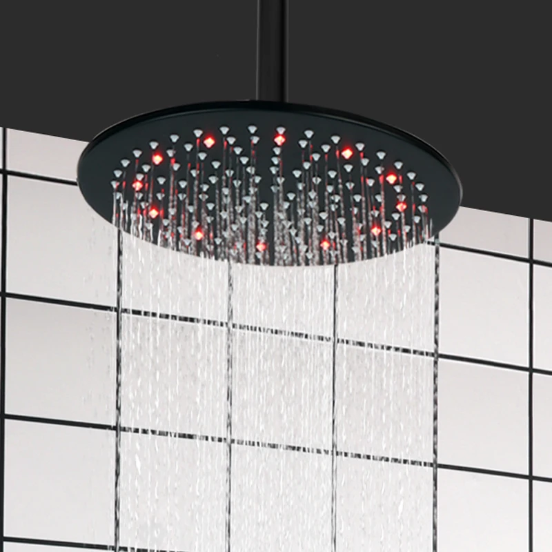 

Luxury Good Quality Matte Black 25X25 Cm LED Massage Shower System