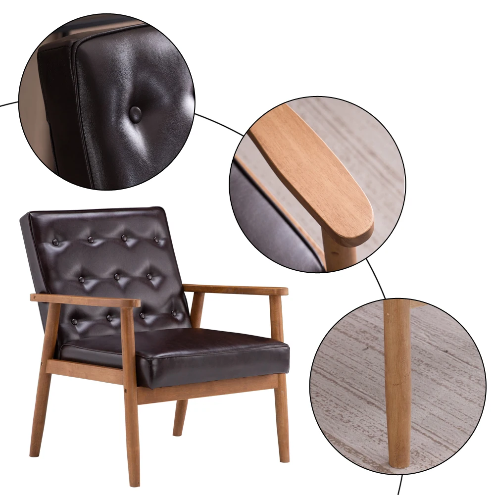 

High Quality Comfortable Retro Modern Wooden Single Chair With PU Seat 75 x 69 x 84cm Black/Brown