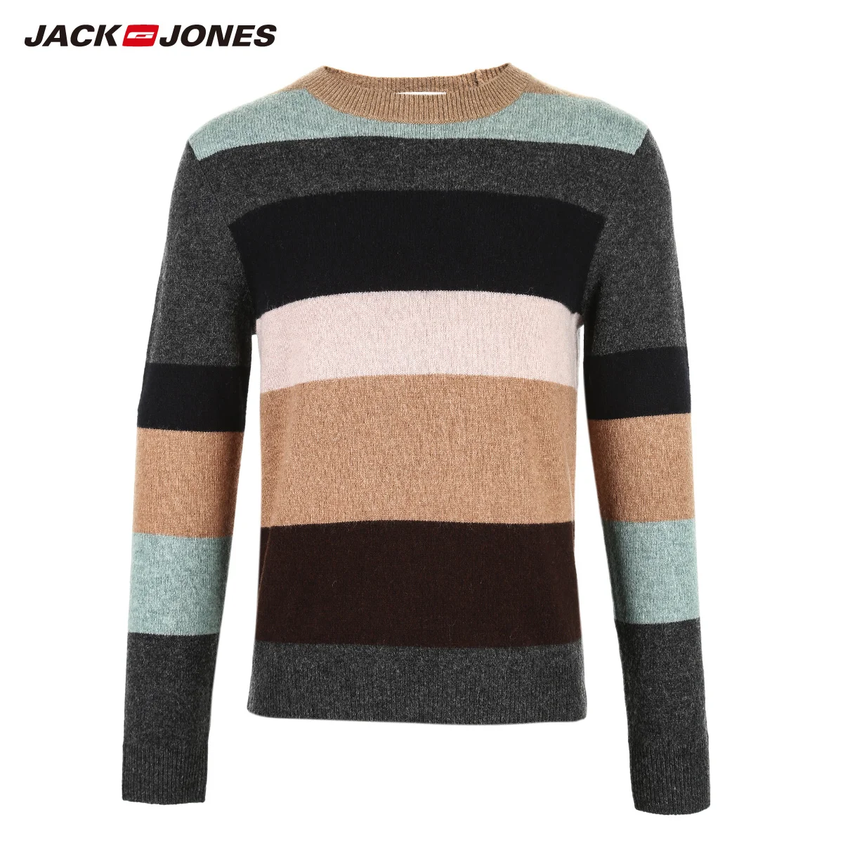 JackJones зимний мужской шерстяной свитер в полоску с круглым вырезом | 219125503 Мужская