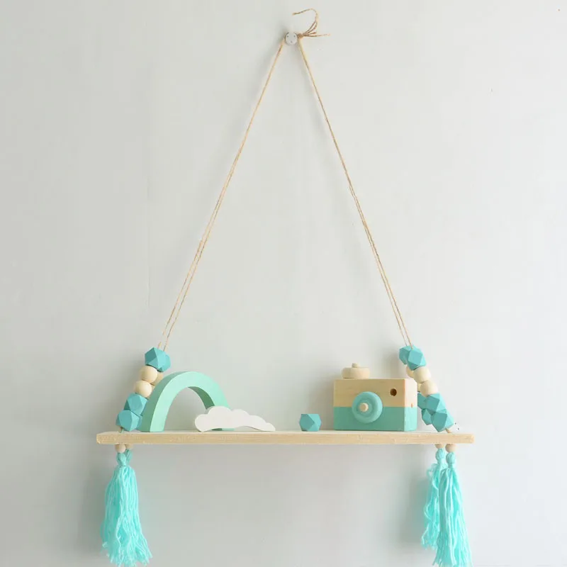 В скандинавском стиле бусины красочные деревянные полки с кисточкой стены Clapboard